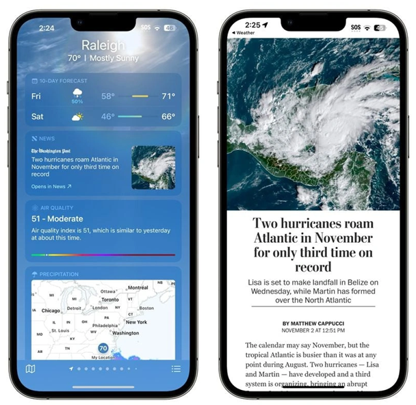 黎安镇苹果14维修分享iPhone 14手机如何看天气时顺带看新闻 