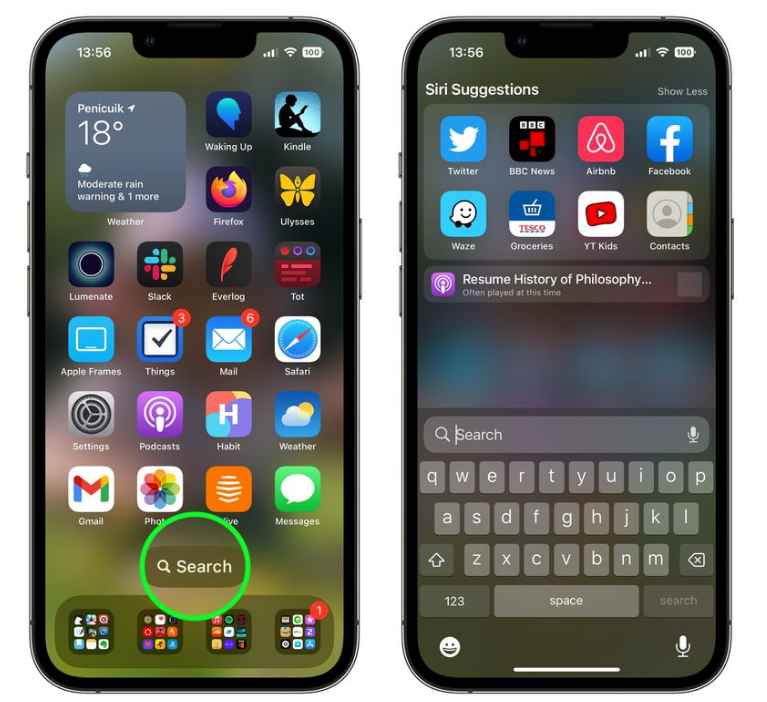 黎安镇苹果手机维修分享升级到 iOS 16 后，如何删除主屏幕上的搜索按钮 